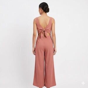 SHINESTAR Dusty Rose Tie Back Cutout Wide Leg Jumpsuit - Large